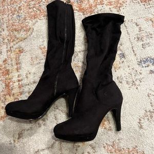 Adrienne Vittadini Suede Zip-Up Mod Calf Heeled Boot